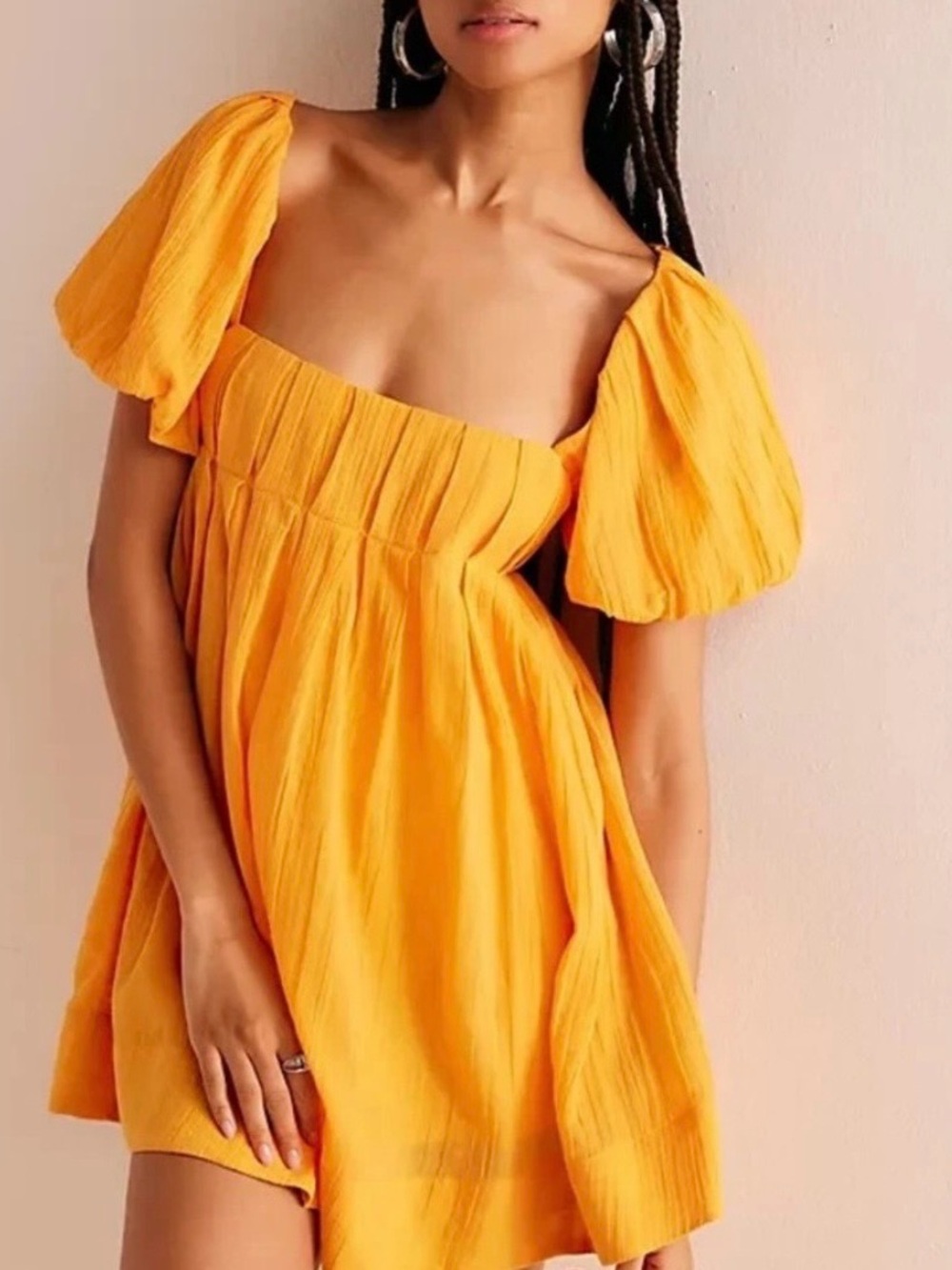 Anthropologie Sunshine Yellow Puff-Sleeve Mini Dress